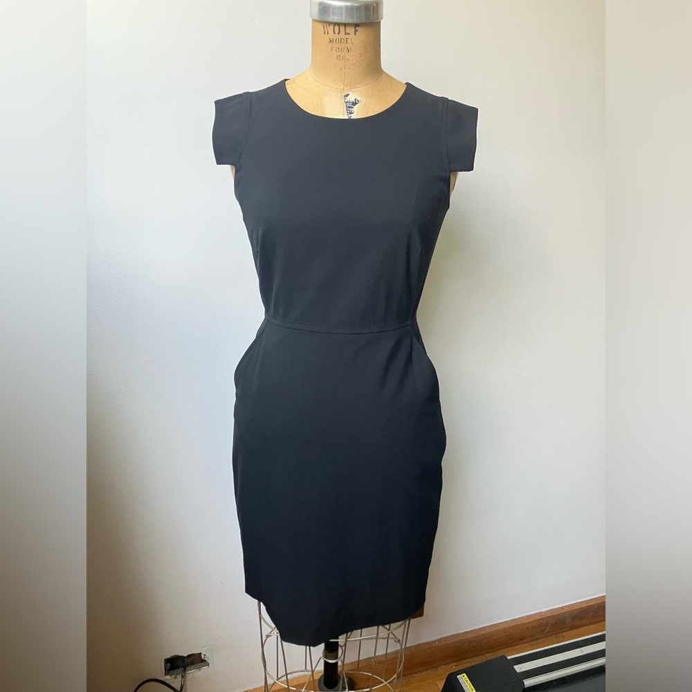 J. Crew Black Cap-Sleeve Midi Sheath Dress